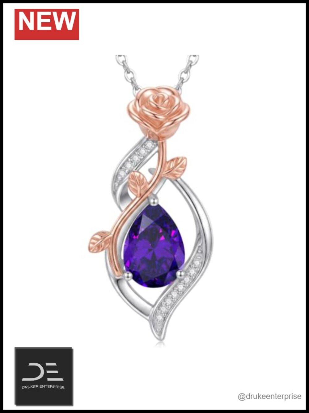 Infinity Birthstone Necklace Women Rose Gold Plated Cubic Zirconia Pendant
